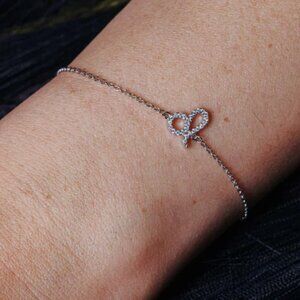 Sterling Silver 925 Rhodium Plated Leo CZ Adjustable Link Bracelet